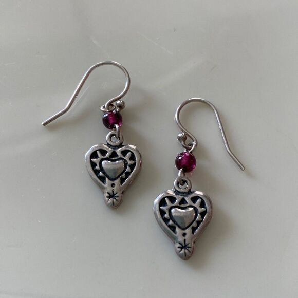 W0953 Retired Silpada Sterling Silver Heart Garnet Earrings Silpada W0953
